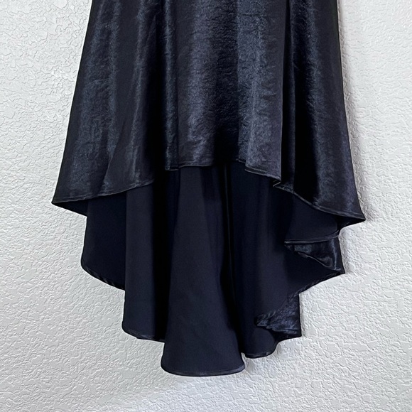 Windsor | Off the shoulder silky high low black mini dress size medium - Picture 2 of 11